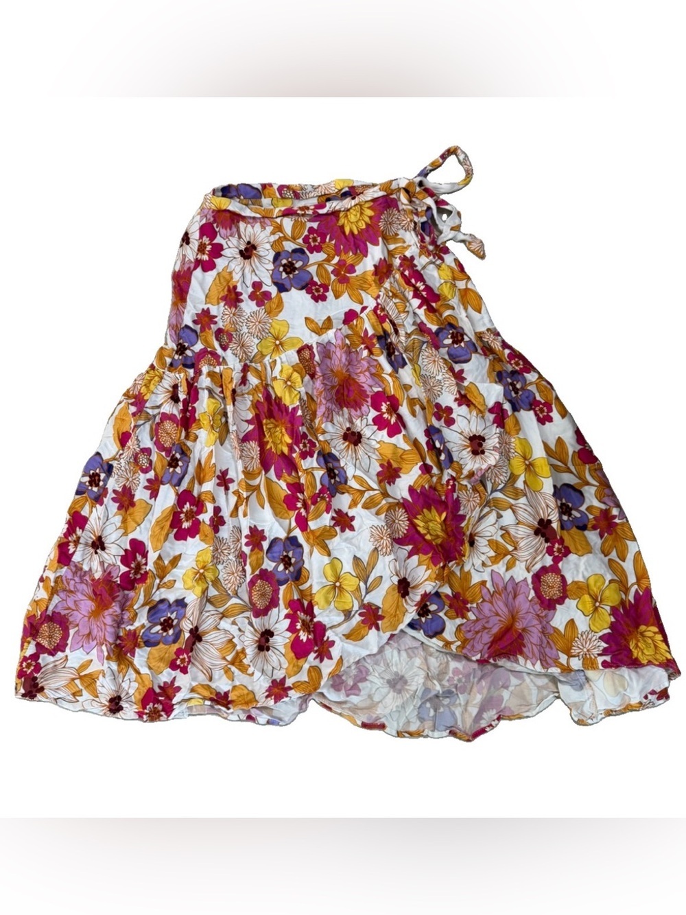 Cynthia Rowley Floral Wrap Skirt Artsy Boho Hippie Colorful Flowy Festival Med
